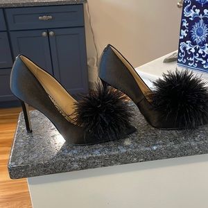 Sam Edelman black pumps with feather puff. Absolutely beautiful shoe!